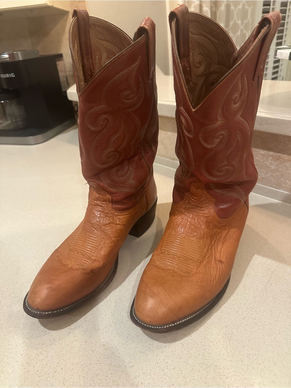 Tony Lama Two-Tone Brown Tan Western Cowboy Boots